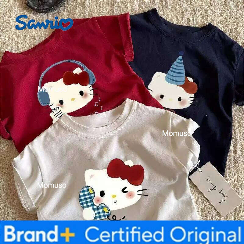 Sanrio Summer Baby Girls Clothes Children Hello Kitty Printed Short Sleeve T-shirts Kid Cotton Cartoon Breathable Soft Top H260209-image-1095207572