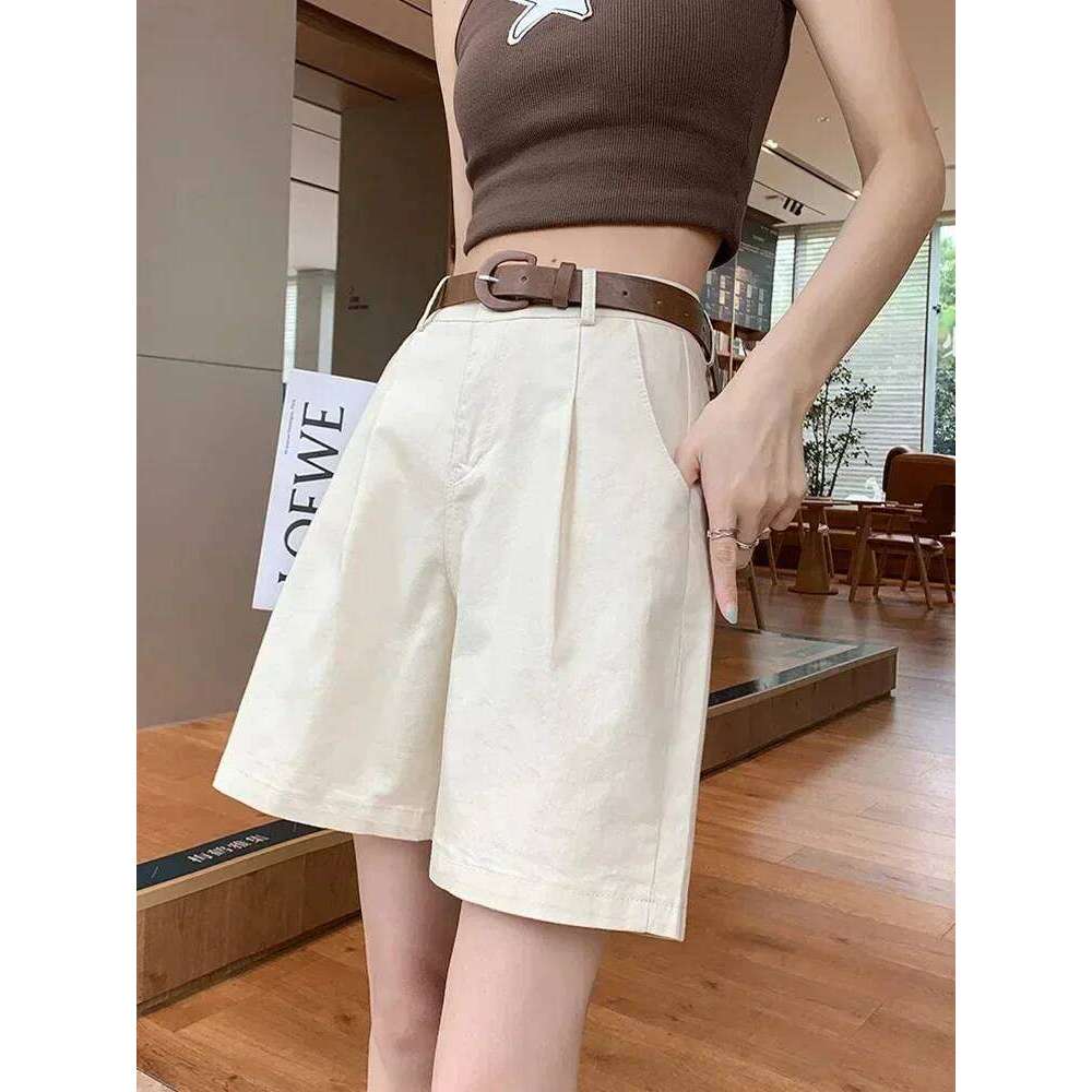 White Wide Leg for Women Summer High Waist Loose Straight Office Ladies Solid Black Women's Bermuda Shorts Casual H260209-image-1094697734