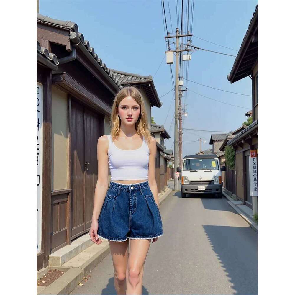 Denim Dark Blue Womens Loose Baggy Oversize Korean Style Gym Shorts Ladies Summer Sporty Elastic Waist Casual Trendy H260209-image-1094702694