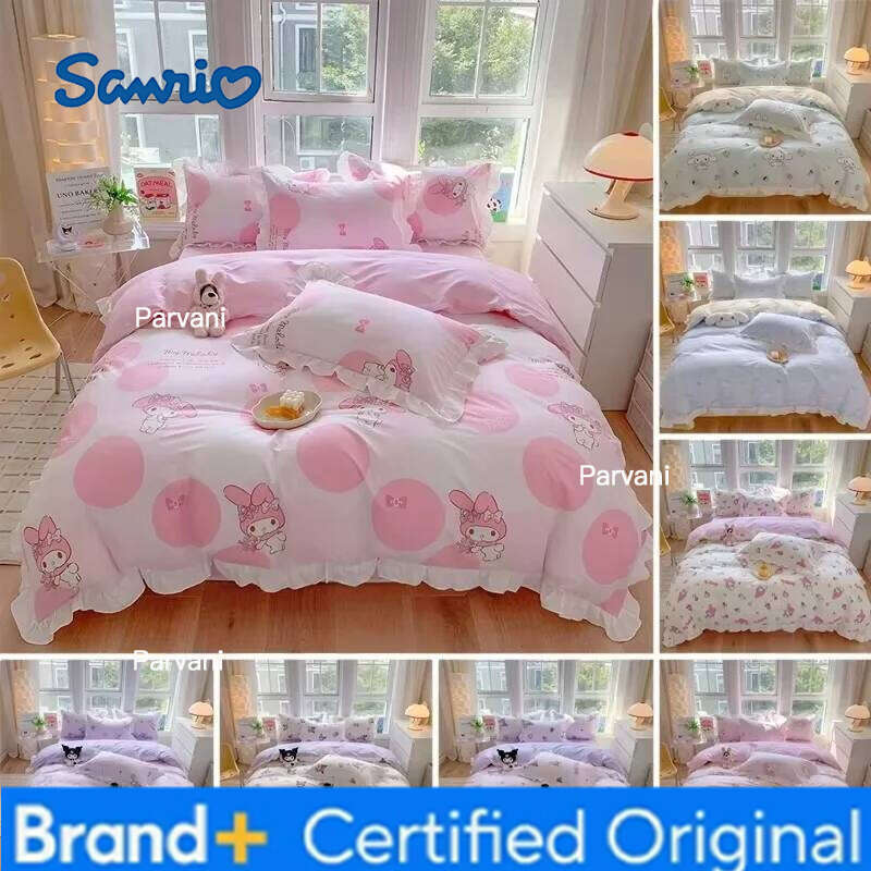 Sanrio Kids Bedding Set Kuromi Cinnamoroll Mymelody Duvet Cover Bed Sheet Pillowcase Bedsheet Double Single King Queen Twin Size H2602091-image-1095307567