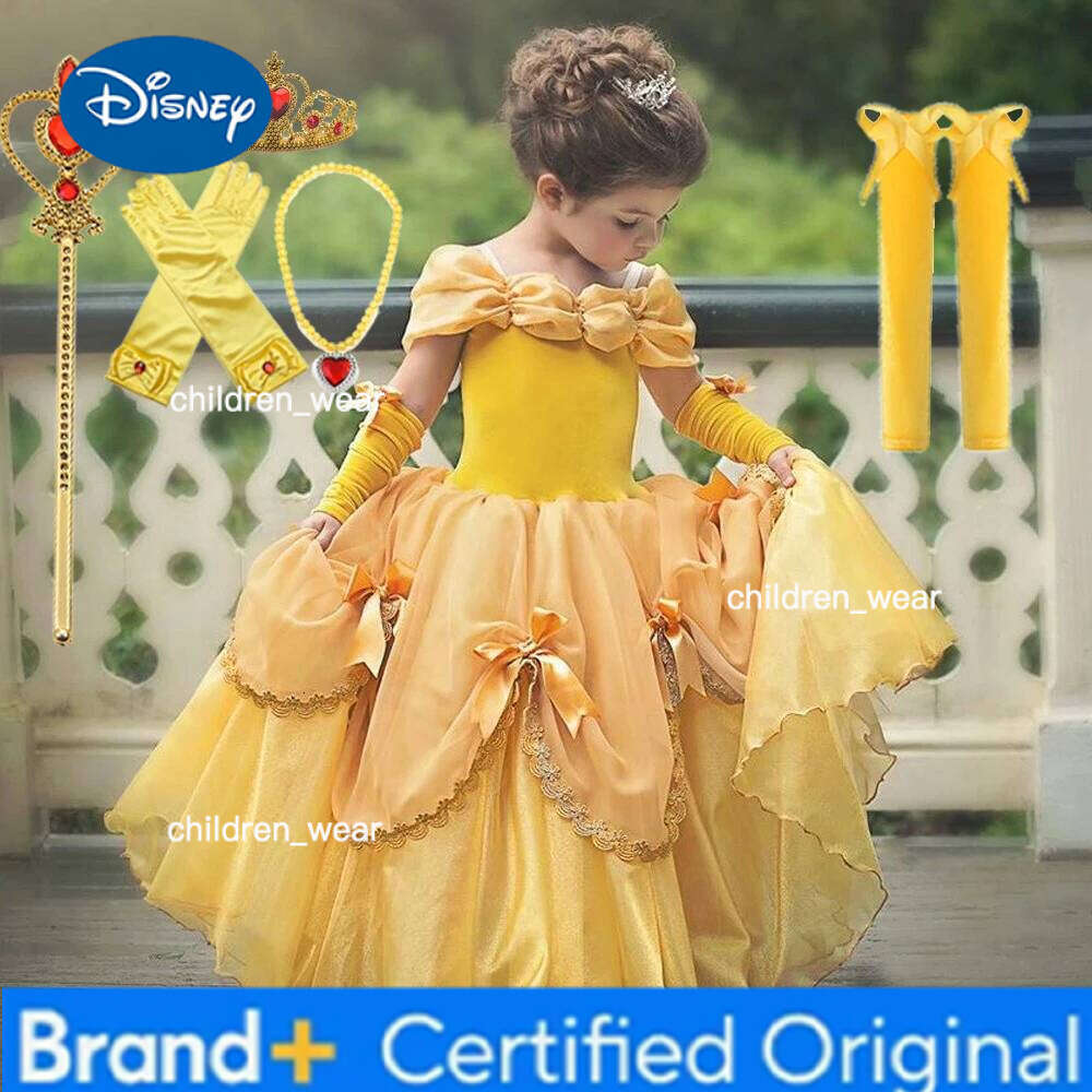 Disney Cosplay Belle robe de princesse pour les filles Costume d'Halloween Raiponce La Belle et la Bête Carnaval Bow Fête d'anniversaire Costumes