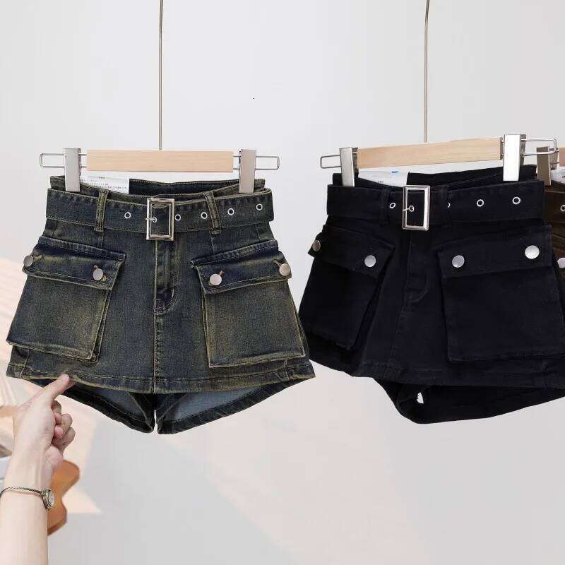 American Retro Spice Girl Tooling Skirts High Waist Skinny Shorts Women's Short Denim Jeans H260209-image-1094705981