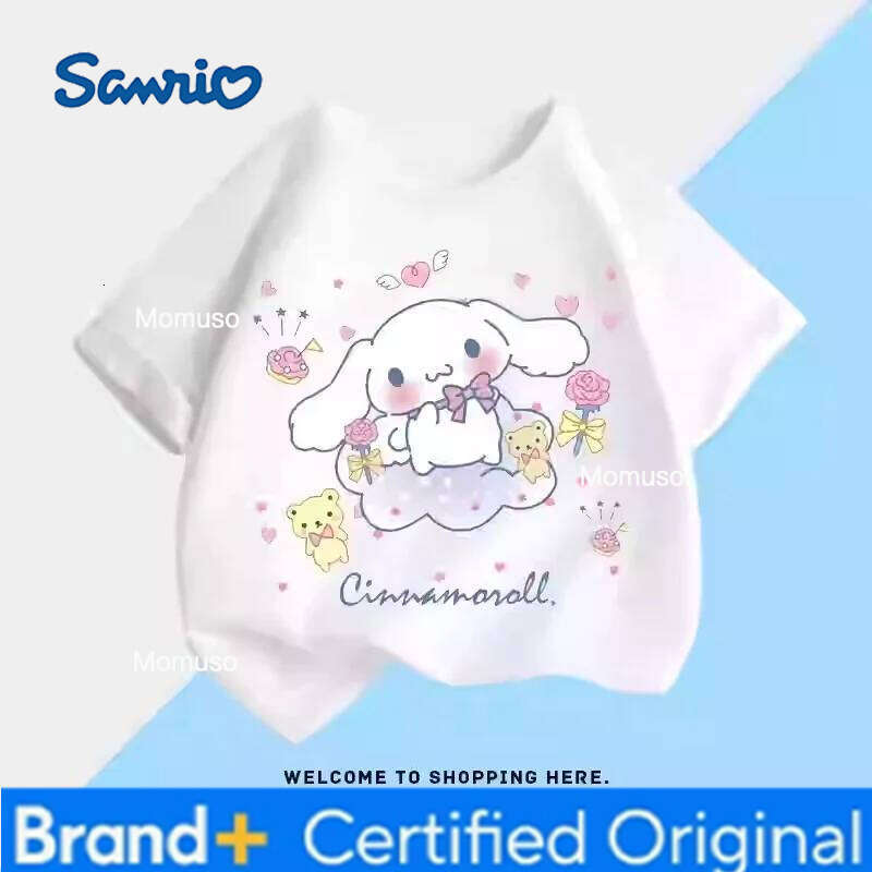 Sanrio Cinnamon Dog Joint Children's Summer Short-sleeved Cartoon Animation Surrounding Print T-shirt Top Loose Trend H260209-image-1095209108