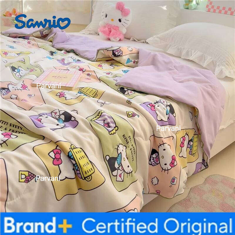 Sanrio Hello Kitty Cartoon Cinnamoroll Kuromi Summer Quilt Air Conditioner Machine Washable Soft Comfortable Blanket H260209-image-1095232248