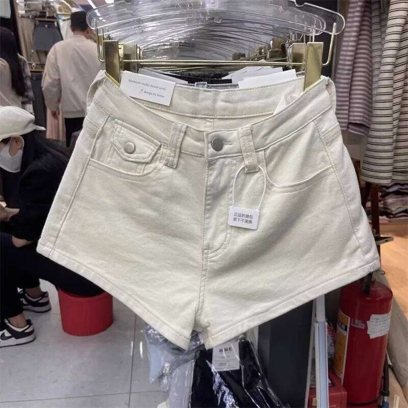 Spice Girl Slim-fitting White Denim Shorts Women's New High-waisted Hip-wrapped A-word Hip-lifting Hot Pants H260209-image-1094705741