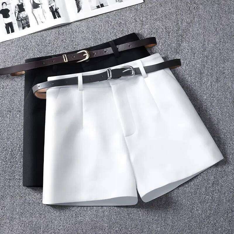 Women Suit Shorts With Belt Women's SpringSummer High Waist Loose Casual Straight-Leg A- Line Ropa Mujer H260209-image-1094707311