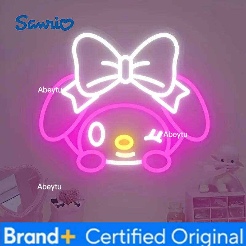 Sanrio My Melody Sign Light Cute LED Neon Lamp Pink Bow USB Powered Bedroom Teen Room Wall Decor Gift for Girls Boys Dimmable H260209-image-1095260733