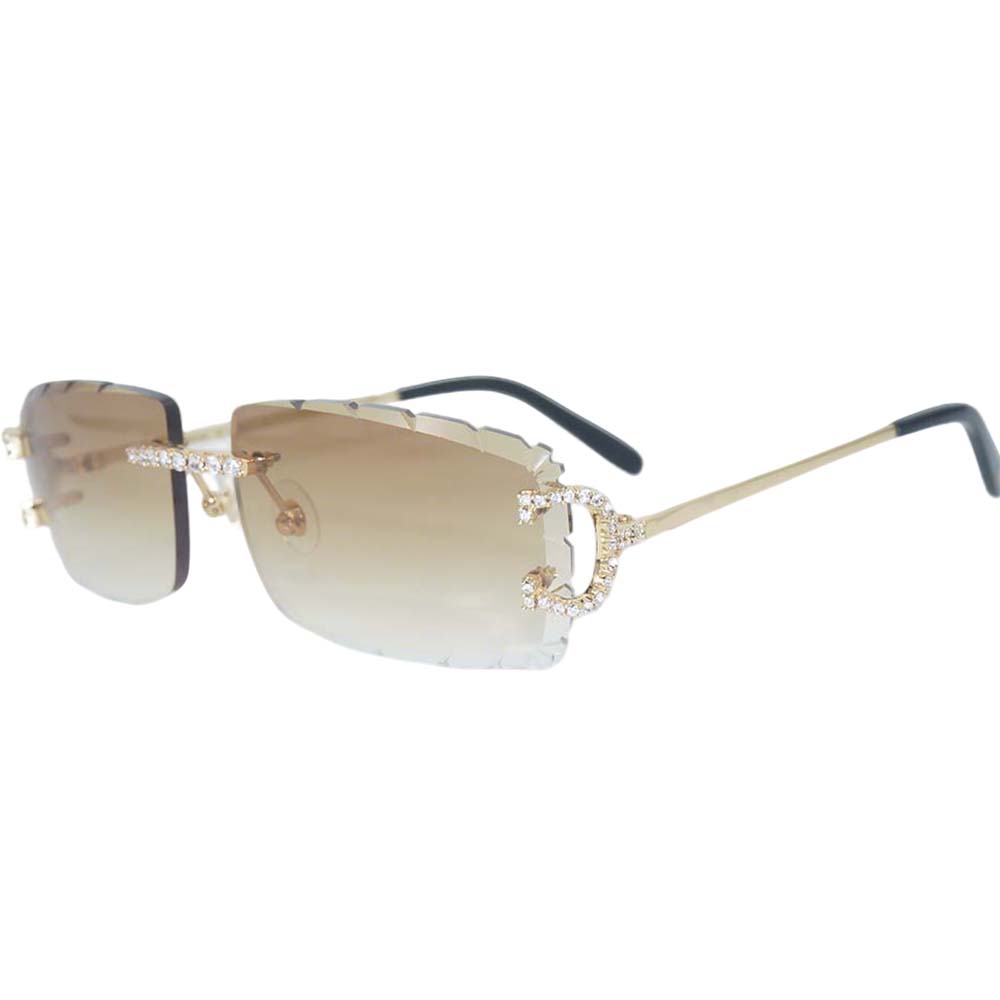 Lunettes de soleil de luxe à monture en métal avec cristaux de moissanite étincelants inspirés des célébrités, protection UV, élégantes