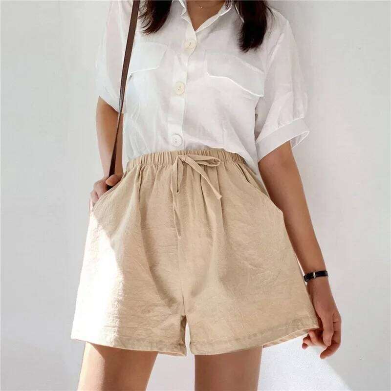 Cotton Linen Women's Sport Summer Solid High Waist Black Shorts Women Fashion Plus Size Casual Basic Short Pants H260209-image-1094702171