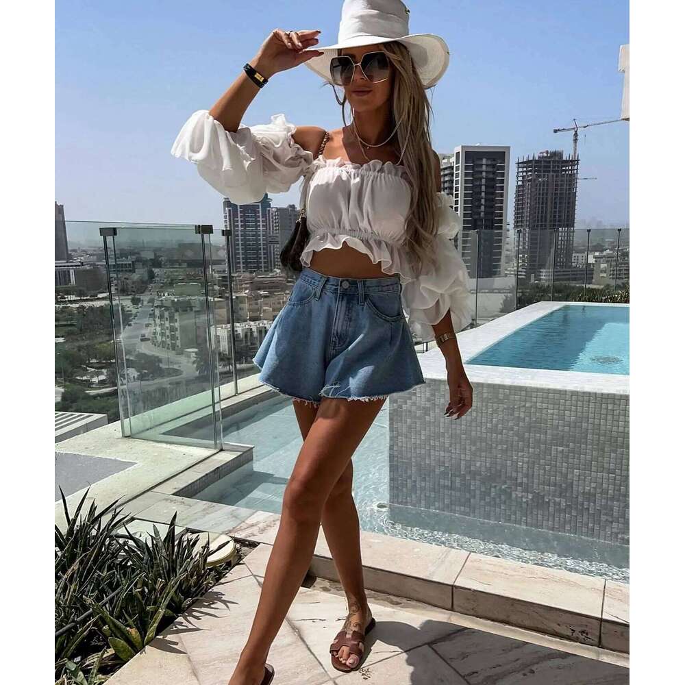 Europe America New High-waisted Umbrella-shaped Denim for Women. Summer Fashion Loose and Fresh Style Casual Shorts H260209-image-1094698207