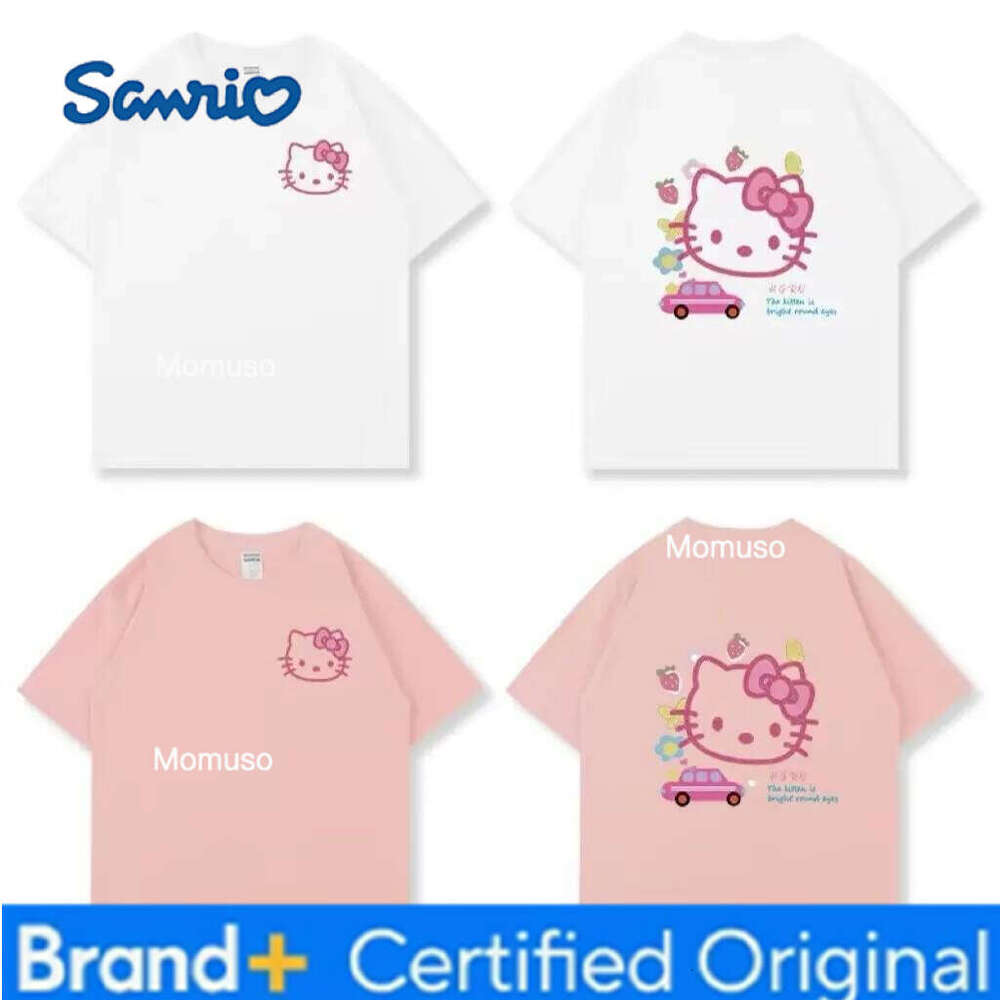 Sanrio Hello Kitty Children's Clothing Pure Cotton Summer New Women's Short Sleeve T-shirt Cartoon Printed Casual Cute Base Top H260209-image-1095208964