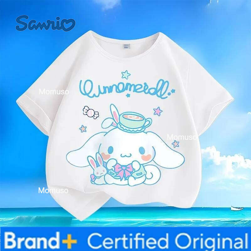 Sanrio Popular Summer Cute Cinnamoroll Kids T-shirt New Loose Breathable Sweat-wicking Skin-friendly Tops for Boys Girls H260209