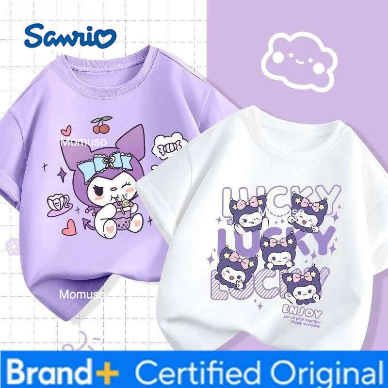 Sanrio 2pcs/pack Summer Baby Girls Clothes Children Kuromi Printed Short Sleeve T-shirts Kid Cotton Cartoon Breathable Soft Top H260209-image-1095206856