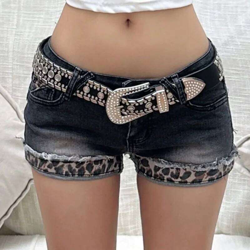 Harajuku Vintage Denim Y2K Women Grunge Coquette Low Rise Skinny jean Shorts Woman Sexy Leopard Print Mini Short Pants H260209-image-1094706170