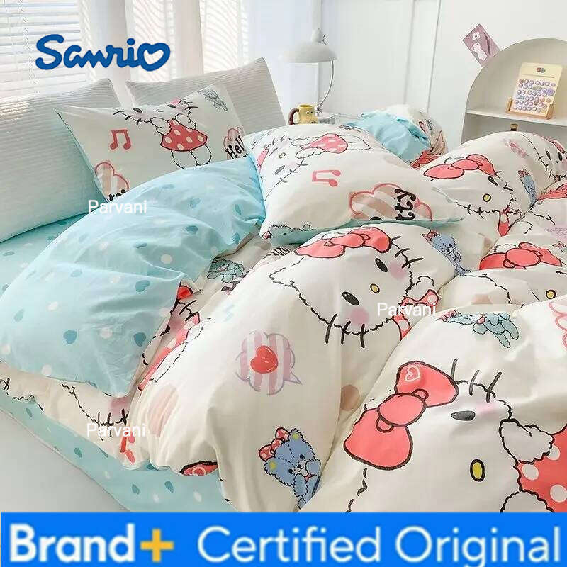 Sanrio Genuine Hello Kitty 100% Cotton Four-piece Children's KT Three-piece Set Quilt Cover Bed Sheet Pillowcase H260209-image-1095232039