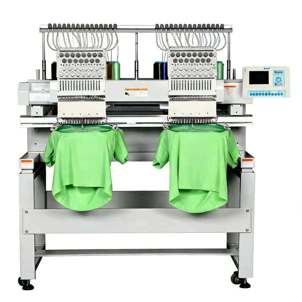 Two Head Industrial Embroidery Machine 15 Needles for High Volume Cap and T-Shirt Production High Speed Computerized Stitching Solution-image-1094657717