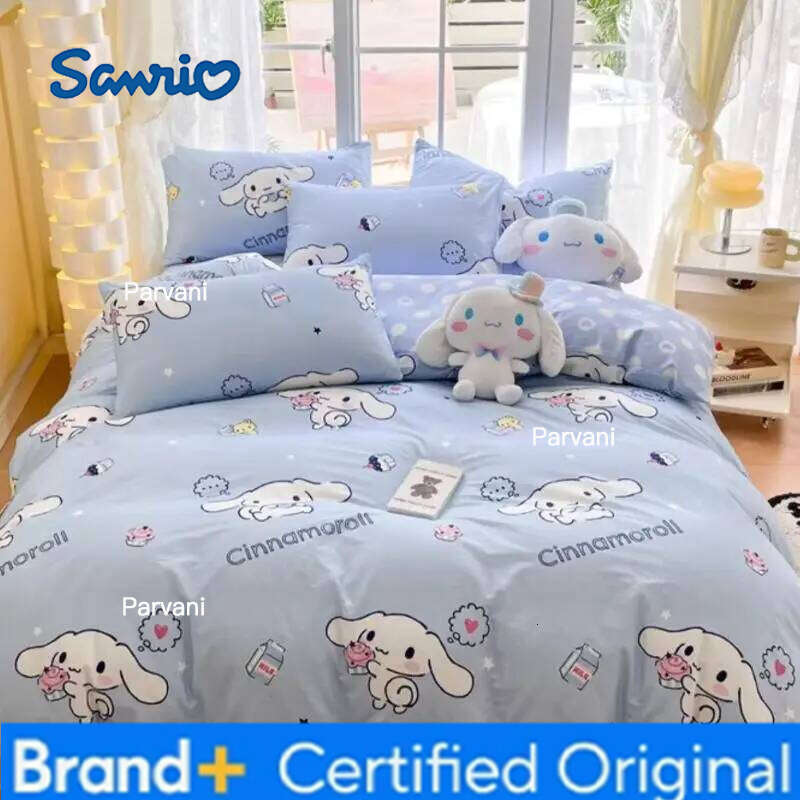 Sanrio 1.2-1.5m New Cartoon Pure Of Four Pieces My Melody All Cotton Set High-End Bed Sheet Quilt Cover H260209-image-1095232224