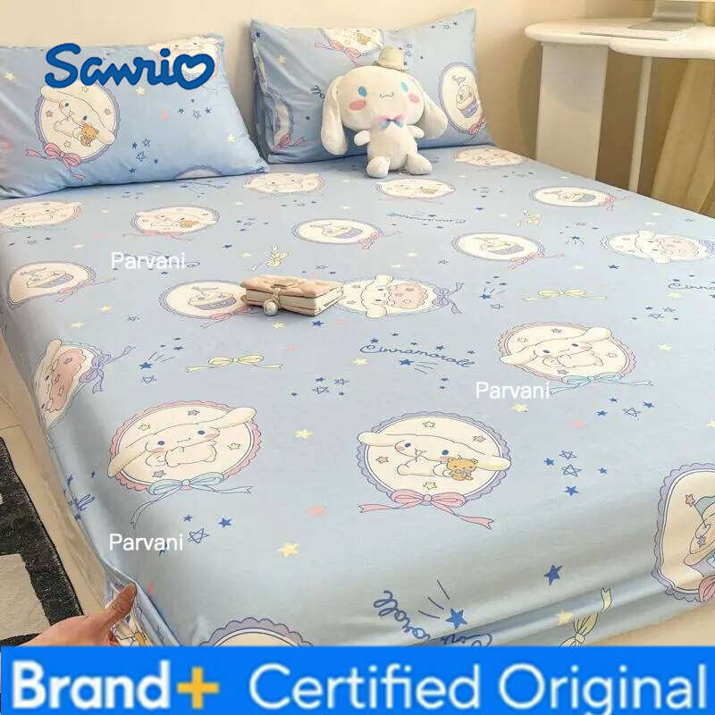 Sanrio Hello Kitty Cinnamoroll Kuromi anime cartoon cotton bedspread children's fitted Kawaii non-slip sheet gift H2602091-image-1095307653