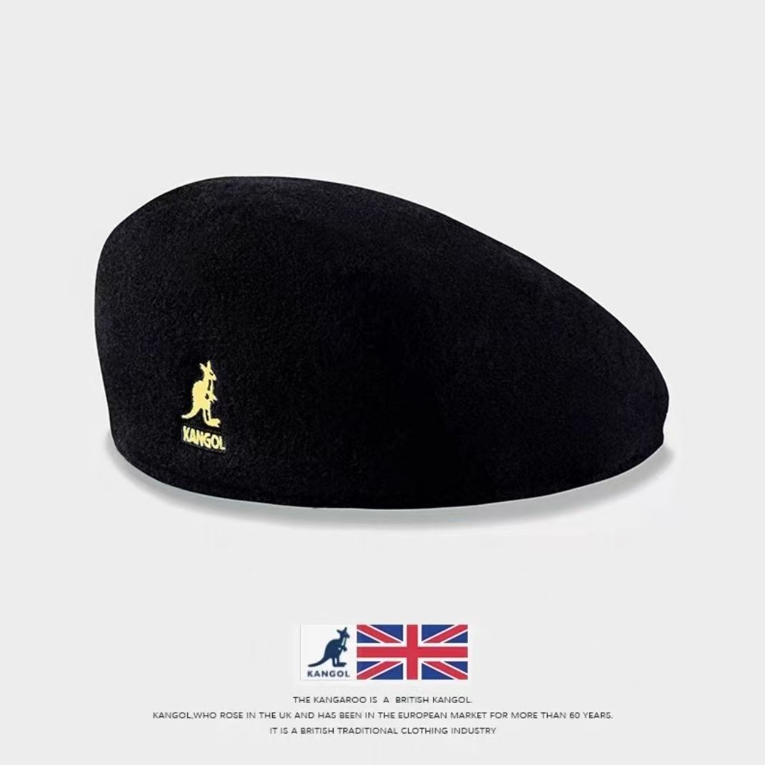 Kangaroos beret autumn winter British retro wool hat Outdoor For Women Uniesex Winter Black Bonnet