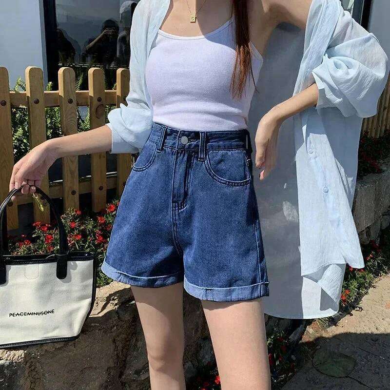 High Waisted Slim Fit Denim Shorts Women Korean Style Blue Cotton A-Line Cowboy Summer Jeans for Girls H260209-image-1094700988