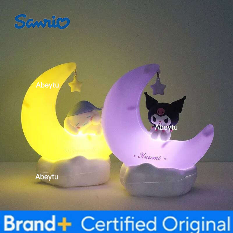 Sanrio Genuine Kuromi Cinnamoroll Crescent Beautiful Dream LED Light-emitting Ornaments Cute Night Light Children's Gift H260209-image-1095260277