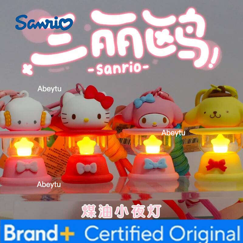 Sanrio Original Keychain Creative Hello Kitty Night Light Keyring Cinnamoroll My Melody Kuromi Key Chain Schoolbag Pendant Gifts H260209-image-1095261262
