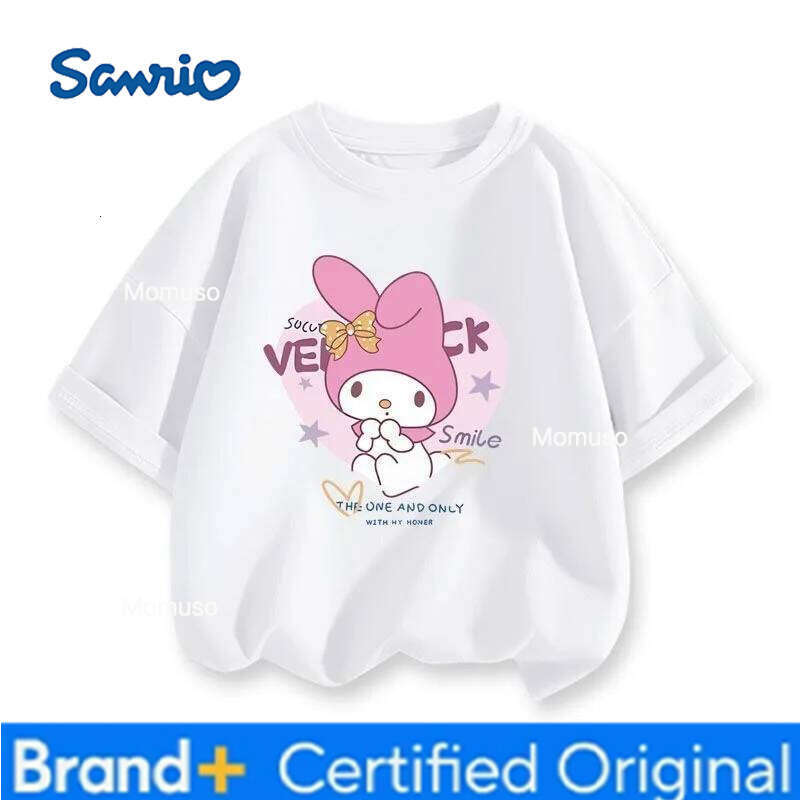 Sanrio Fashion My Melody & Kuromi Girls T-shirt Summer Breathable Skin-friendly Easy Care Comfortable Tops H260209-image-1095209363