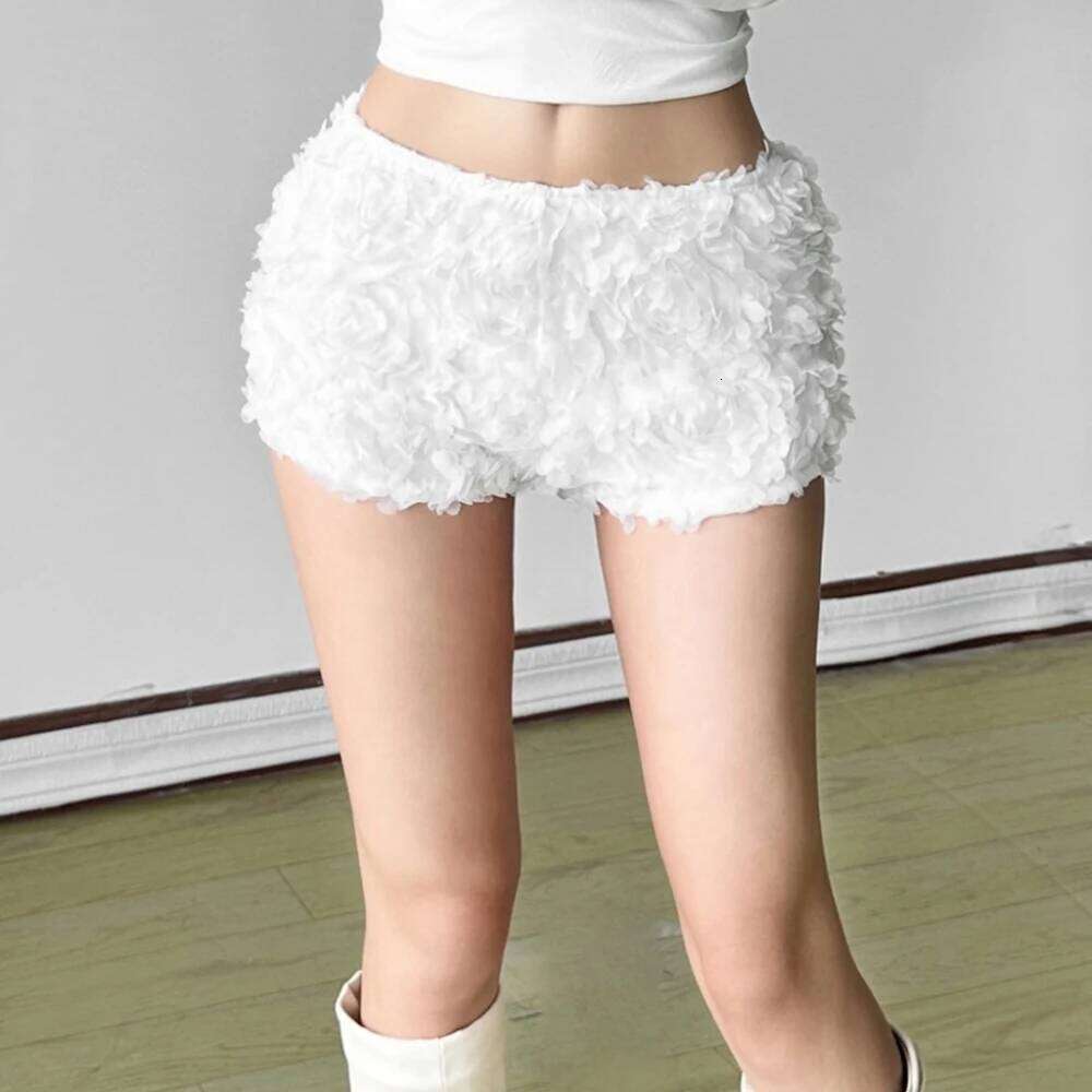 SylCue 3d Flower Decoration Mini Shorts Woman 2026 New Style Low-Waist Skinny Wrap Hip Sweet Girls Street Fashion Elegant Bottom H260209-image-1094706587