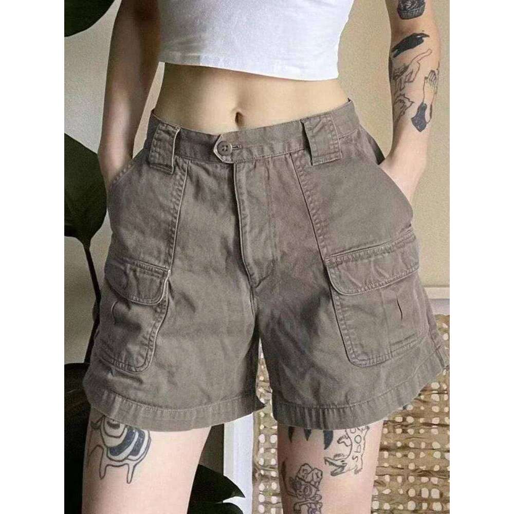 Y2k Vintage Streetwear Cargo Denim Shorts Women American Retro Harajuku Solid Loose Jeans Casual Pocket 2024 Summer Chic H260209-image-1094706353