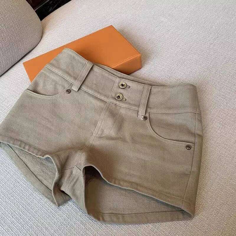 2026 Khaki Denim Summer New Casual Wide-leg Pants Y2k Jean Shorts Women H260209-image-1094700001