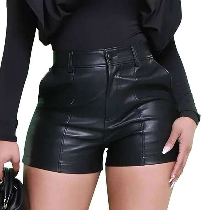 Womens Casual Faux Leather Shorts H260209-image-1094701032