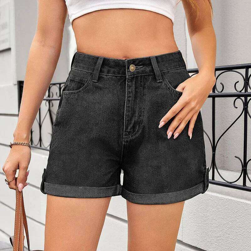 American Retro Rolled Hem Denim Women Summer Streetwear High Wasit Matching Casual Washed Shorts Jeans H260209-image-1094703216