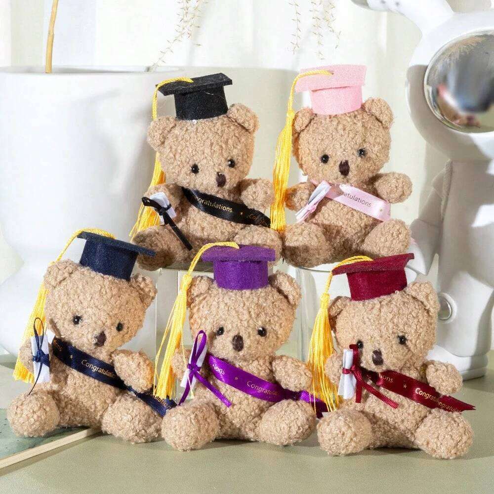 12cm/4.72in Doctor Bear Plush Toy Stuffed Animal with Cap & Gown Cute Educational Gift for Students Kids Graduation S H260209-image-1094703402