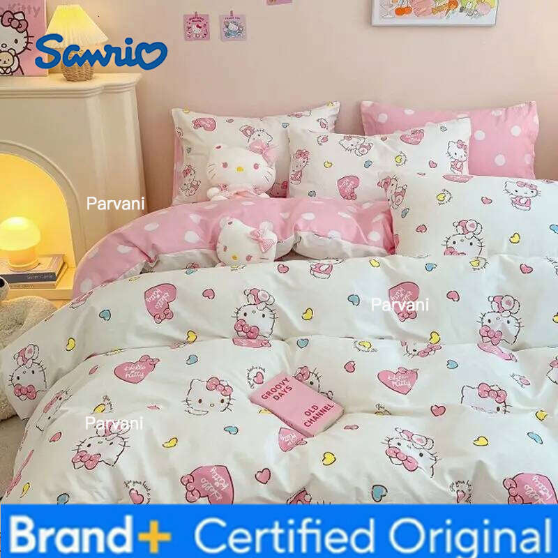 Sanrio 4Pcs/Set Hello Kitty Kawaii Quilt Cover Anime Student Bedding Soft Microfiber Bedspread Lightweight Coverlet Gift H260209-image-1095232294