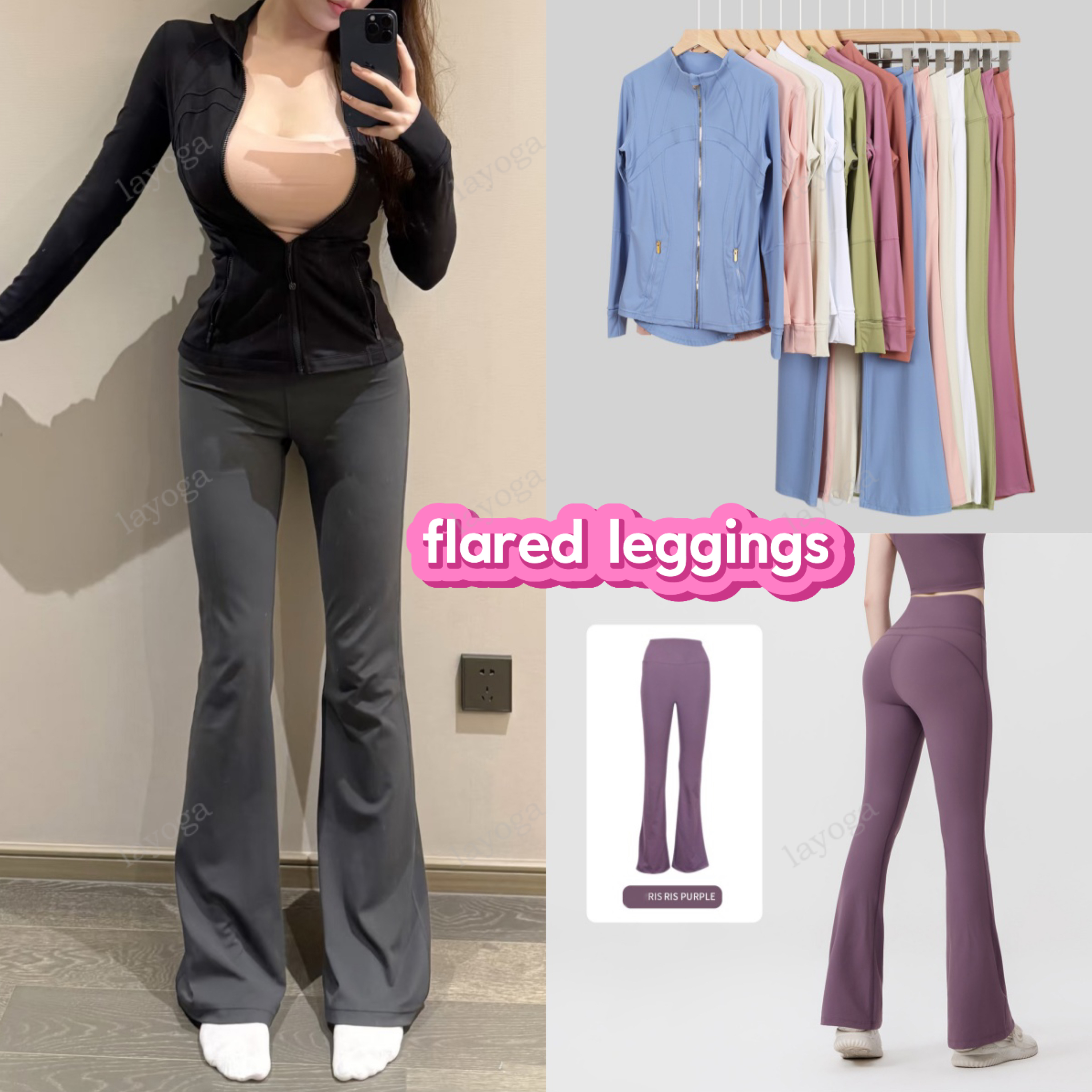 Women's Yoga High Elastic flared leggings long clothes sleeves Jacket Outfit Solid Color Nude Sports Breathable designer set gym Jogging Sports