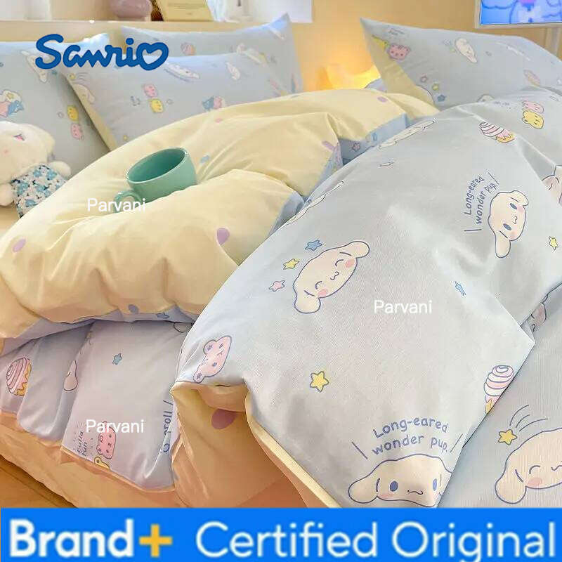 Sanrio Bed Sheet Four-piece Cartoon 100% Cotton Quilt Cover Pillowcase 3-piece Set H26020911-image-1095307702