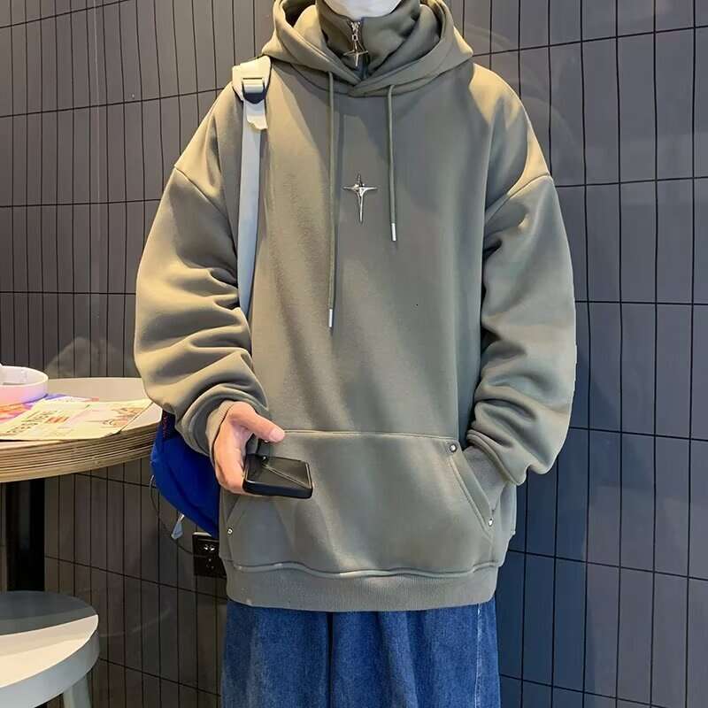 Men's Sweatshirt Embroidered Trendy Hooded Oversize Couple Outfit Wasteland Top Comfortable Soft Loose Fit Casual Style ae
