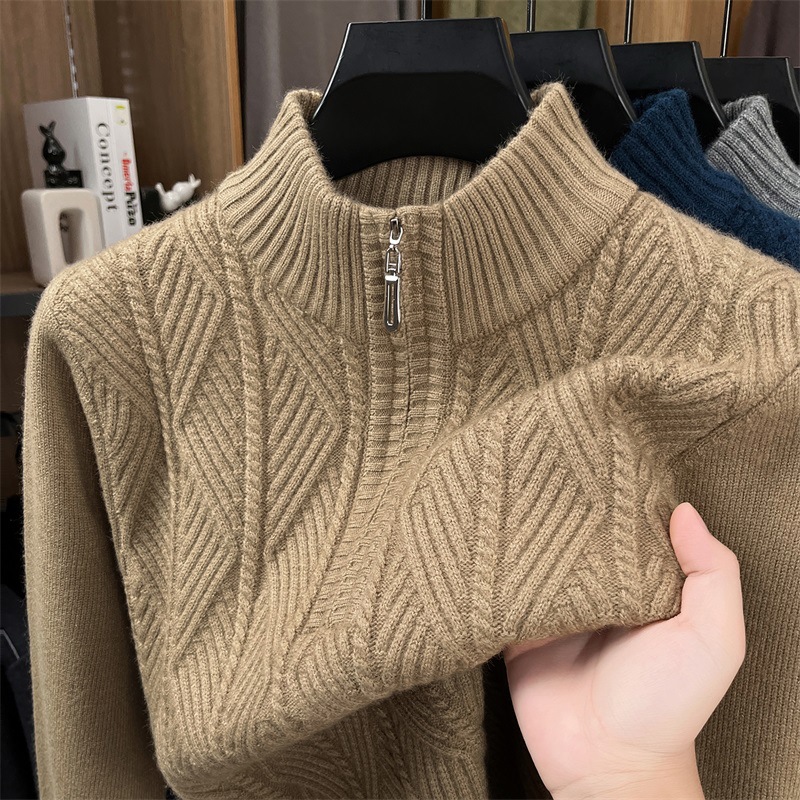 Premium Comfort Wool Sweater for Men Oversized Fit Chunky Knit Cardigan with Half Zip Casual Winter Pullover in Plus Sizes