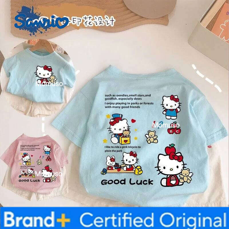 Sanrio Children Sweet Cartoon Hello Kitty Printed Top Kids Clothes Summer Fashion T-shirt Baby Girls Cute Short Sleeve H2602091-image-1095307402