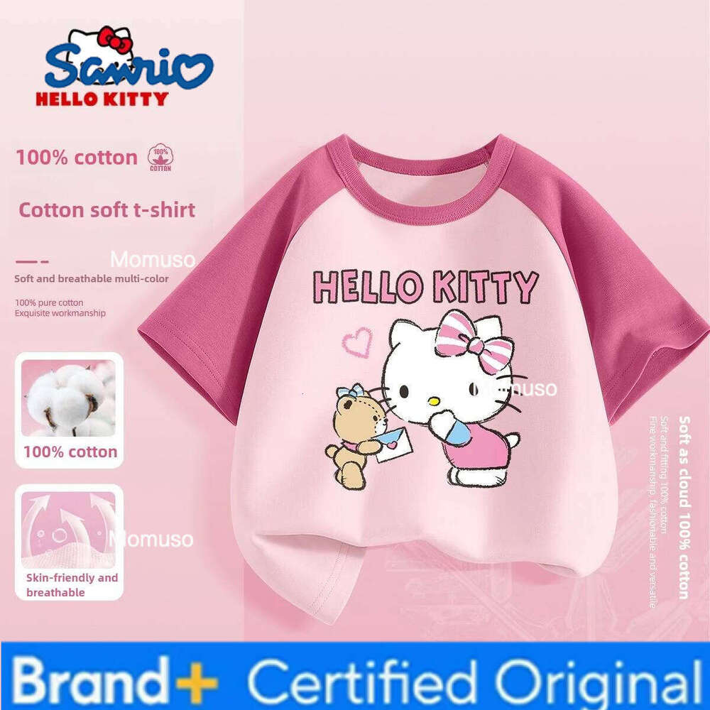 Sanrio Summer Baby Girls Clothes Kid Hello Kitty Printed T-shirts Children Cartoon Cotton Short Sleeve Top Patchwork Outfits H2602091-image-1095307498