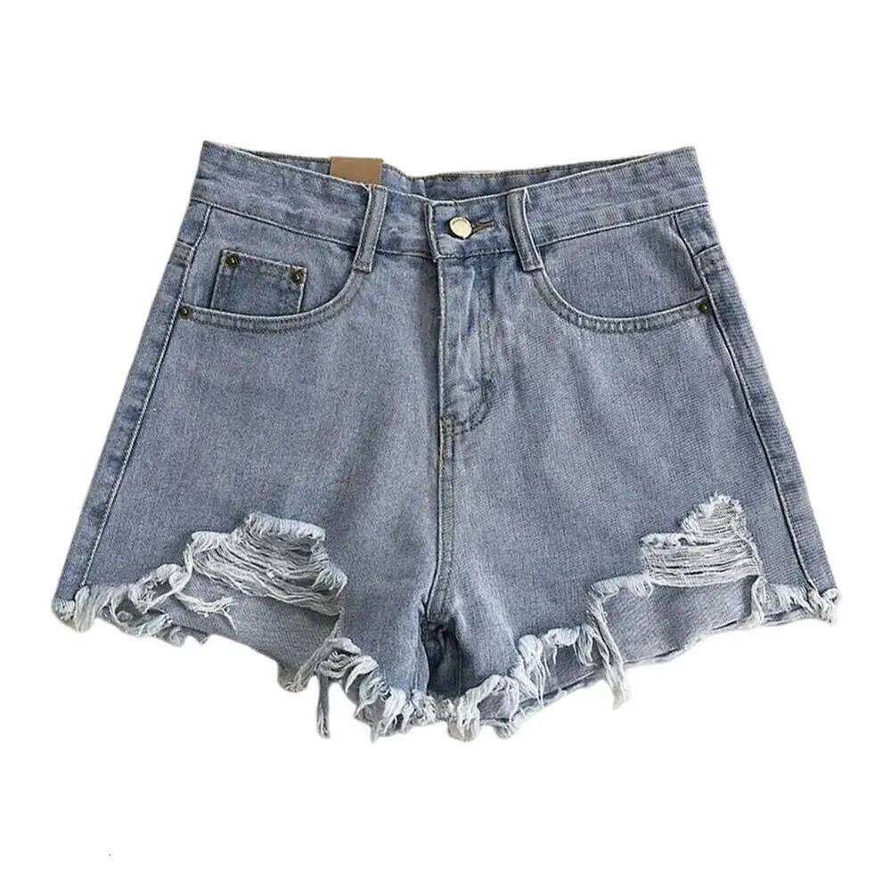2024 Summer Women Denim Shorts High Waist A-lineRipped Button Zipper Retro Pockets Slim Short Pants H260209-image-1094701821