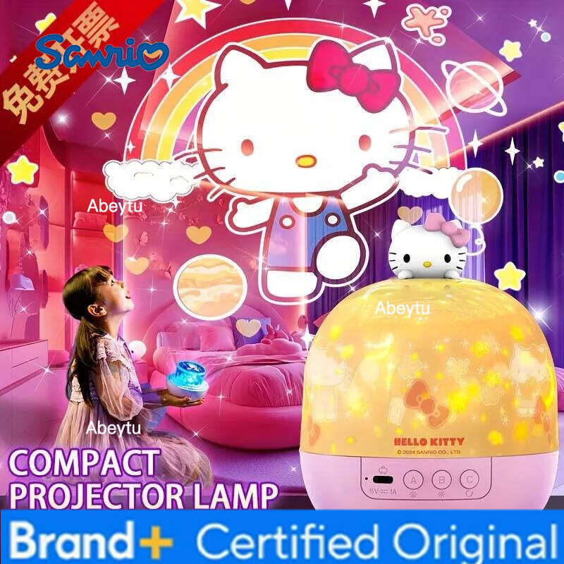 Sanrio Kawaii Hello Kitty Projection Lamp Kuromi Cinnamoroll Starry Sky Night Light Music Box Room Dreamy Projector Kid Toy Gift H260209-image-1095260863