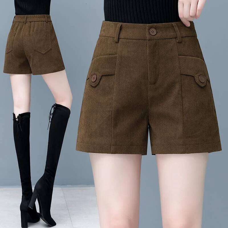 For Women Autumn Winter New Arrival High Waist Loose A Line Wide Leg Slim Fit Corduroy Outerwear Boot Shorts H260209-image-1094705118