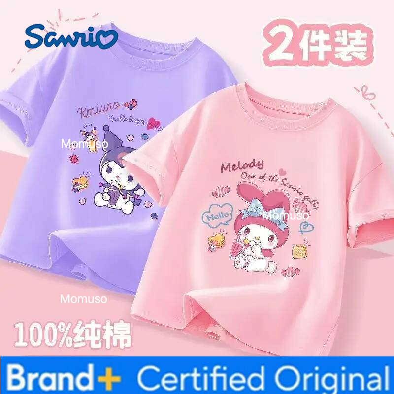 Sanrio 2pcs/pack Summer Baby Girls Clothes Children Kuromi Printed Short Sleeve T-shirts Kid Cotton Cartoon Breathable Soft Top H2602091-image-1095307378