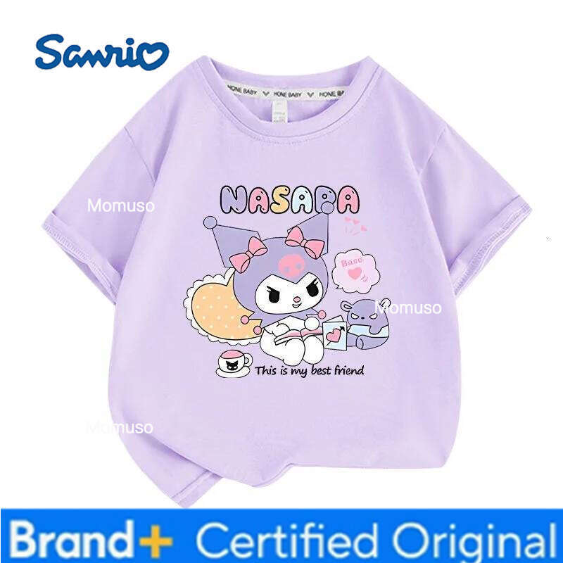 Sanrio Summer Baby Girls 100% Cotton Clothes Kid Children Girl Cute Kuromi Printed T-shirts Cartoon Short Sleeve Top Outfits H260209111-image-1095307673