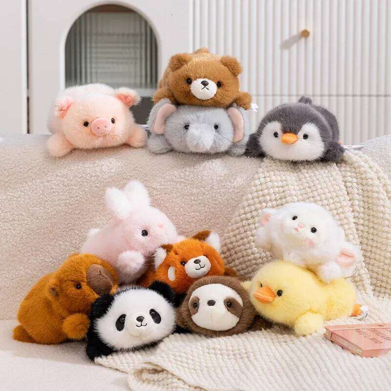 Cute Desktop Little Animal Plush Toys Fluffy Lying Prone Cartoon Rabbit Panda Penguin Sloth Piggy Capybara Doll Funny Gift H260209-image-1094705874