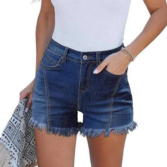 2026 New European and American Style Personality Women, High-waisted, Elastic Fringed Design Women's Summer Denim Shorts H260209-image-1094698504