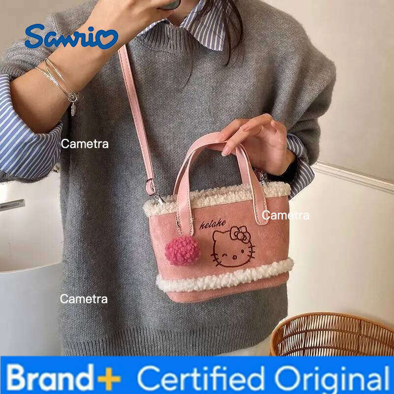 Sanrio Fashion High Quality Plush Splicing Bucket for Women, Trendy, Light Luxury, Versatile Storage Handheld Crossbody Bag H260209