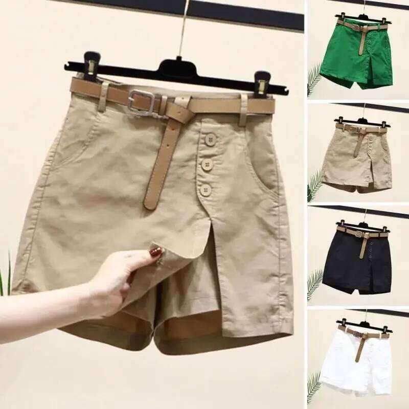 Women Summer High Waist Skirt Shorts with Side Split Pockets Above Knee Length for Female H260209-image-1094703419