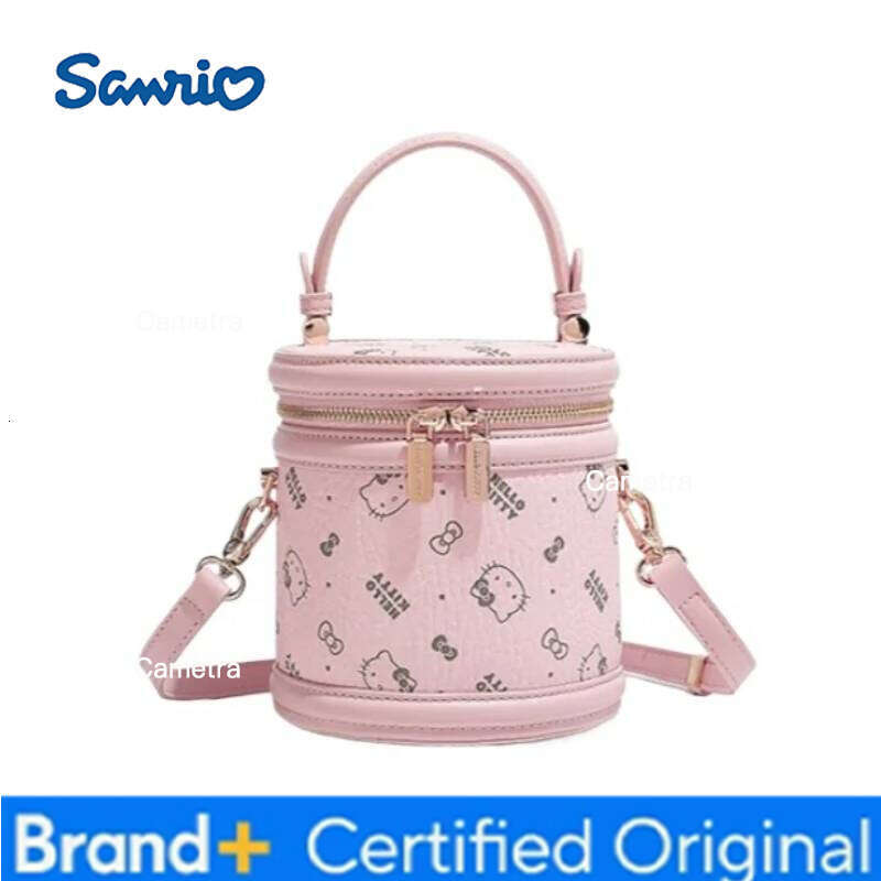 Sanrio Hello Kitty Cylindrical Shoulder Bag for Women Luxury Handbag Purse Kawaii Cartoon Print Fashion Casual Crossbody Versatile H260209